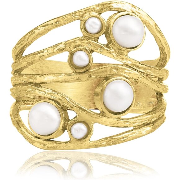 Women's 14K Gold Over Sterling Silver Statement Rings With 2mm & 4mm Freshwater - Picture 3 of 8